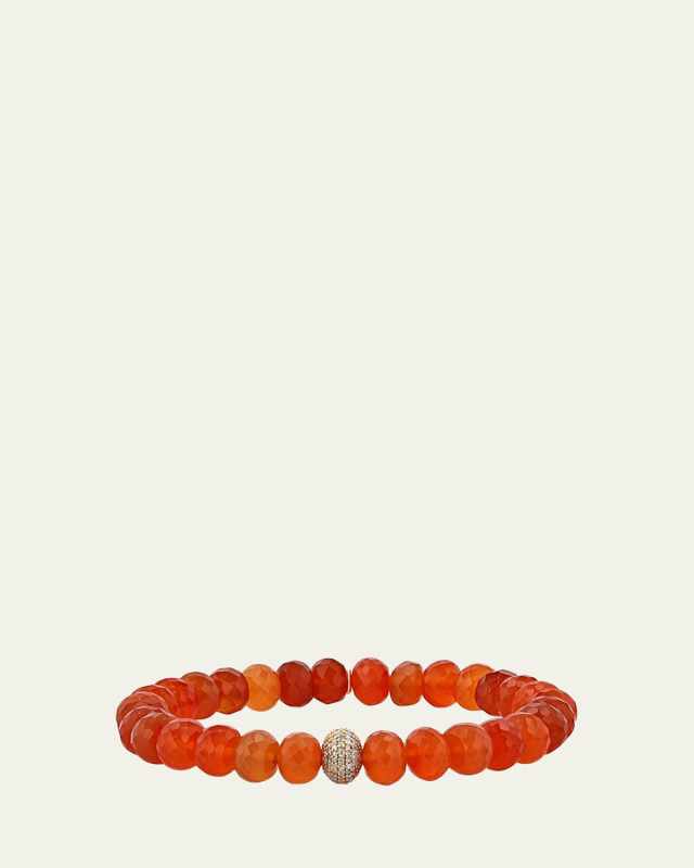 14K Carnelian 8mm Bead Bracelet with Pave Diamond Donut
